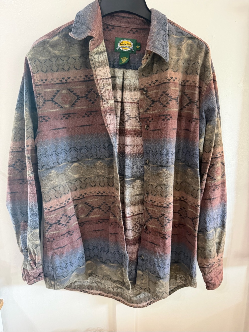 Cabela's Men's Southwestern-Pattern Button Shirt Jacket in Rust, Blue, and Tan